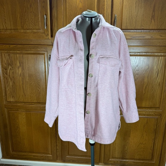 H&M Jackets & Blazers - HM Pink Marl Button Up Shacket Shirt Jacket Large Pockets Heathered Soft Layer